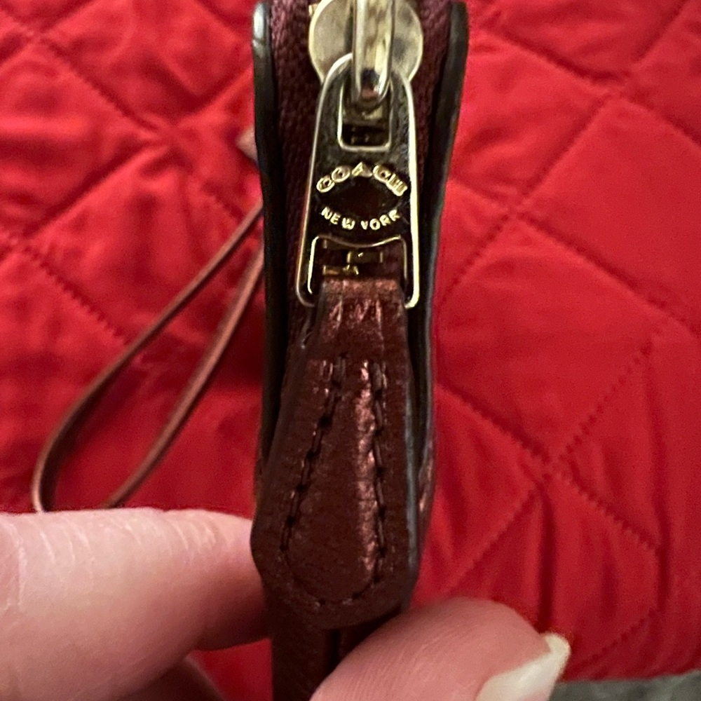 Coach Red Textured Leather Wristlet - Picture 7 of 13